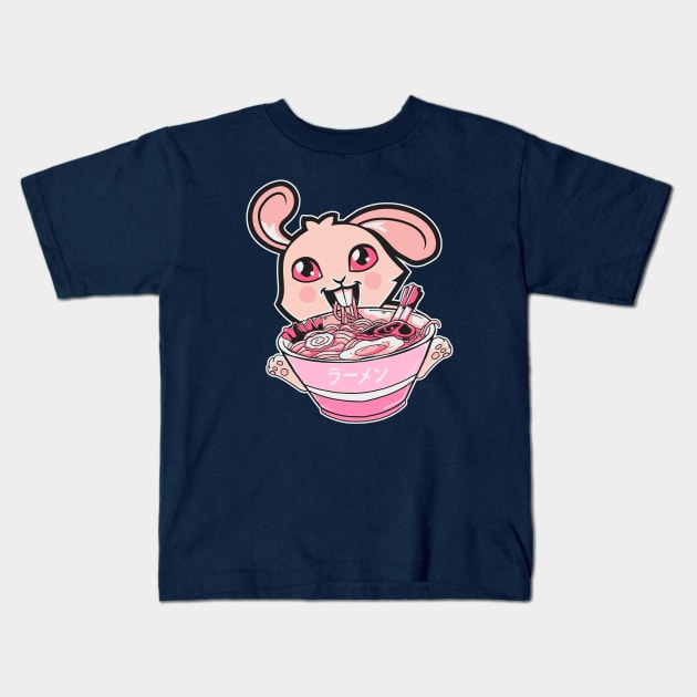 Kawaii Bunny Rabbit Eating Ramen Noodles Girls & Teens Anime Kids T-Shirt by Etopix